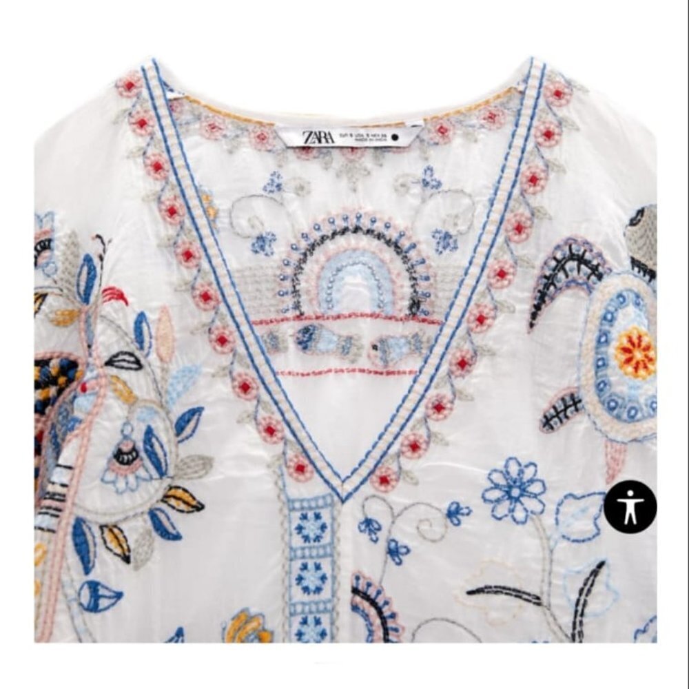 NWT ZARA EMBROIDERED BL Extra Xs XS BlOUSE OYSTER WHITE | 5107/241 - Picture 3 of 7